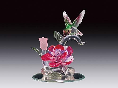 DAR Giftware Blown Glass Hummingbird and Flower Figurine Collectible 4 Inches Tall
