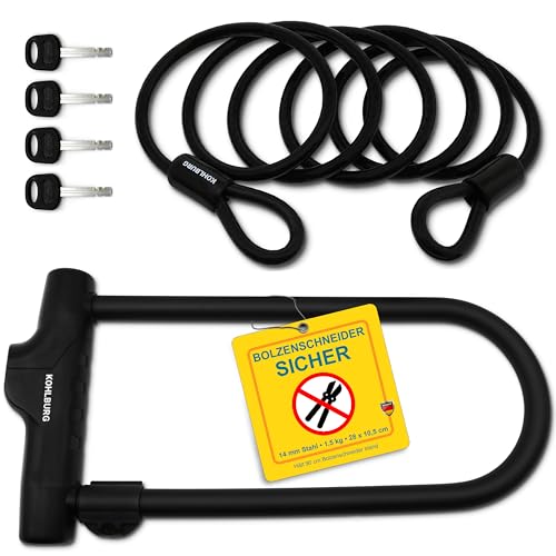 KOHLBURG Sicherheits- Bügelschloss höchste Sicherheitsstufe 15/15 mit 170 cm Kabel - sicheres...
