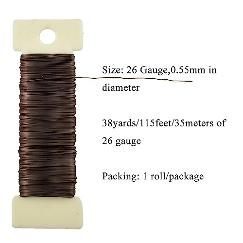 hahiyo 26gauge coffee color metal floral wire - 1 roll 38 yards 115 feet - flexible paddle wire for craft christmas wreath flower arrangement bouquet wrapping wedding diy