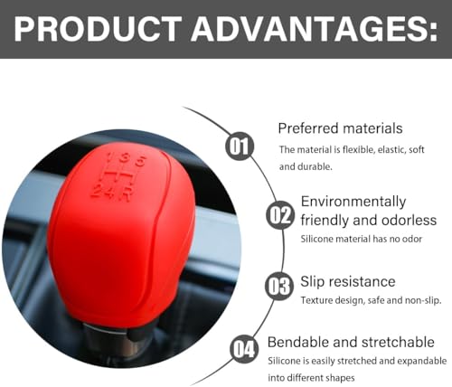 Image of AutoBizarre Car Interior Decoration Anti-Slip Scratch-Resistant 5 Speed Gear Shift Knob Rubber Silicone Cover for All Cars, Vans & Trucks (Red)