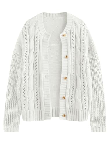 Image of LILLUSORY Women Cable Knit Cardigan Sweaters Cotton Button Up Chunky Outfit | Crochet, Open Front, Cozy Knit, Oversized, Trendy Fall Outfits, Winter Clothes, 2026 Outerwear