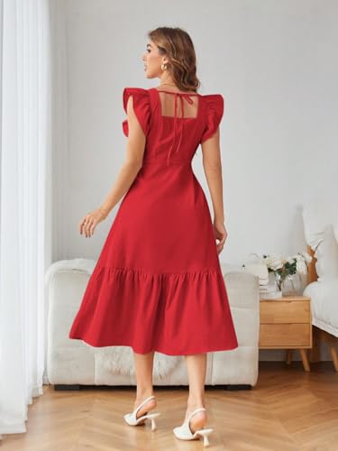 Image of Shasmi Girl's & Women's Solid Color Square Neck, Ruffle-Trimmed Hem Sleeveless, Ruffle Armhole and Casual Dress with Cinched Waist Vacation Outfits Woman (Dress 162)