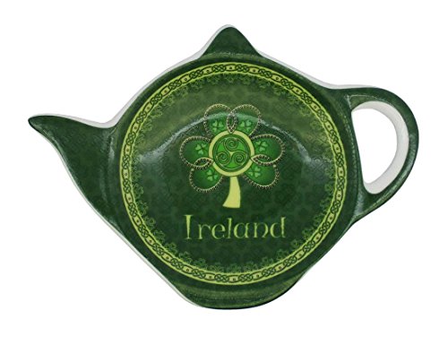 Shamrock Spiral Ireland Tea Bag Holder With A Green And Yellow Celtic Design Cover