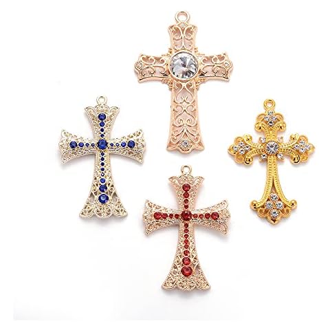 BEEFLYING Love and Redemption Vintage Gold Cross Pendants Medieval Alloy Pendants with Crystal Rhinestone Necklace Charms Keyring(2.8inch) Cover