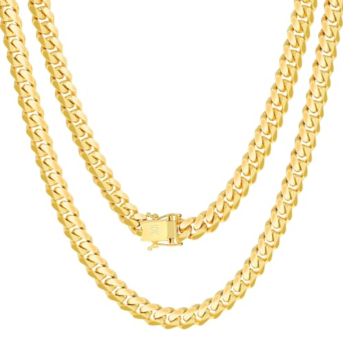 Nuragold 10k Real Yellow Gold Solid Miami Cuban Link 7mm Chain Necklace (20
