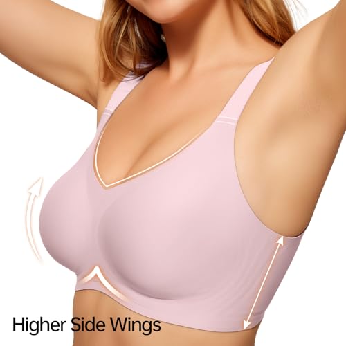 LetsJoli Wireless Bras for Women No Underwire Full Coverage Push Up Bra Support Plus Size Bras for Older Women Bralettes?,2XL Pink - Image 7