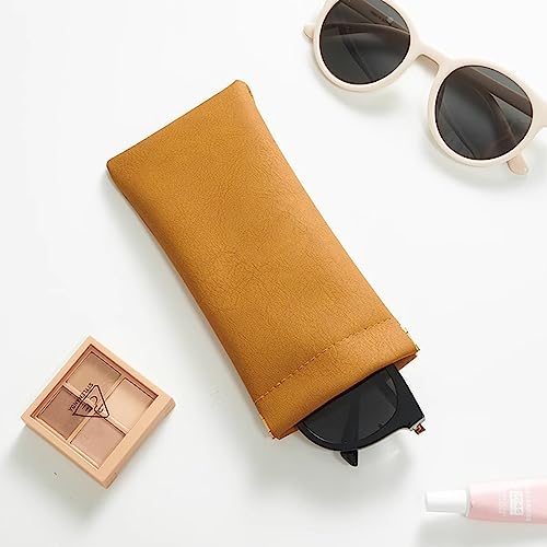 Image of 3 Pack Leather Eyeglasses Cases PU Soft Sunglasses Pouch Squeeze Top Portable Glasses Cases for Men Women