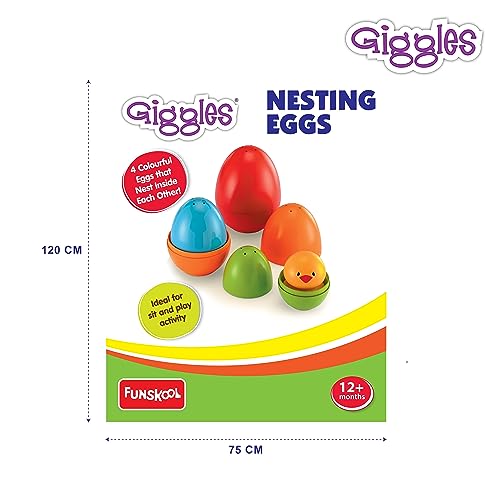Giggles Funskool Plastic Eggs Nesting Toy With A Chick,Helps To Match,Nest And Discover,12 Months&Above,Infant And Preschool Toys,Multi Color Pack of 4 Pcs