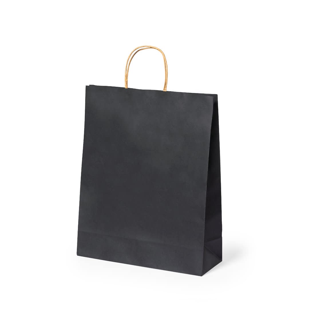 Deliex delicias de Extremadura. 200 Bolsas para regalos de papel kraft Negras con asas en diferentes tamaños, bolsas muy útiles para tiendas y comercios (32 x 39,5 x 12 cm Negras, 200 Bolsas)