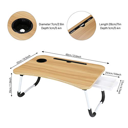 Image of CHARMDI Lap Desk, Portable Laptop Bed Tray Table, Laptop Desk, Couch Table, Breakfast Table with Foldable Legs and Storage Drawer for Eating, Working, Writing, Watching Movie-Gold