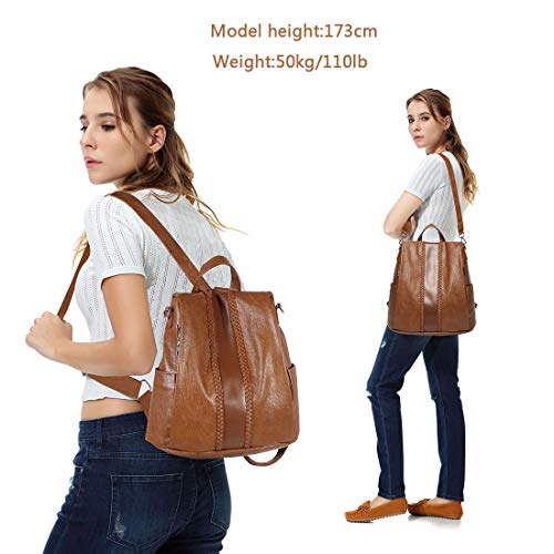 VASCHY Zaino Donna, Zaino Antifurto Ecopelle Zaini Donna Casual Zainetto  Ragazze Medie Borsa Zaino Donna Vintage Borse a Zainetto per Scuola Lavoro  Viaggio Marrone -