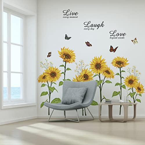 Runtoo Sunflower Butterfly Wall Art Stickers Flower Live Laugh Love Quotes Wall Decals Kids Bedroom Living Room Nursery Wall Decor - Image 3