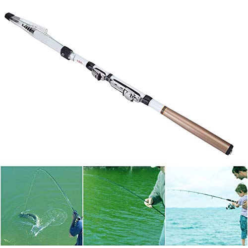 Vara de Pesca, Vara de Pesca Telescópica, Vara de Pesca Giratória Portátil, Fibra de Carbono, Telesc