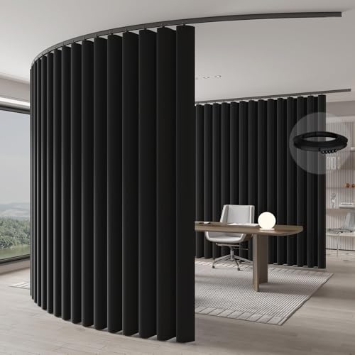 Image of Jilron Room Divider Curtain Ceiling Curtain Track Set for Blackout and Privacy (Black Curtain + Black Track) 106 inch W x 96 inch L -1 Piece