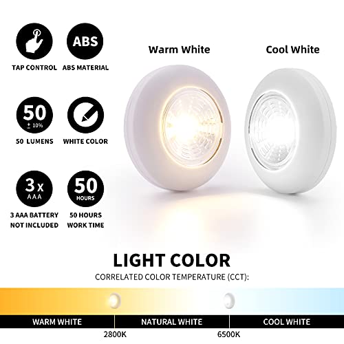 Battery Operated Lights Tap Lights Led Push Lights Stick On Lights Portable Under Cabinet Lighting Wireless Kitchen Closet Counter Night Lights 5 Pack, White, Cool Light #TOP2