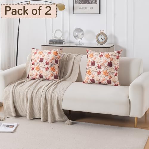 Image of HOKIPO 'Nature Muse 7D' Premium HD Printed Holland Velvet Cushion Cover for Sofa| 22x22 Inch (55x55 cm) | Pack of 2, Autumn Maple (IN-924-D1*2)