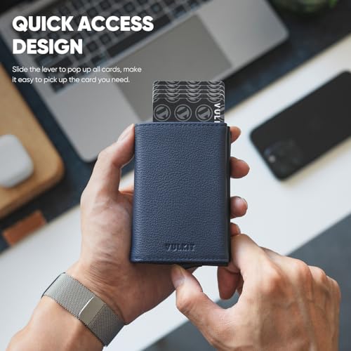 Image of VULKIT Pop up Wallet Minimalist Cash Wallets RFID Blocking Leather Smart Credit Card Holder with Magnetic Closure for Men