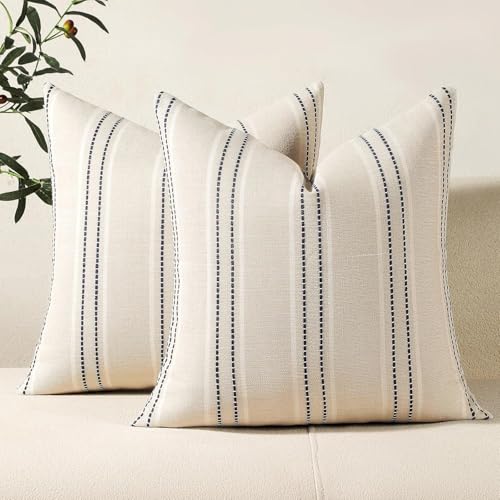 Image of Hckot Stripe Throw Pillow Covers 26x26 Large Square Navy Blue Pillow Cover
