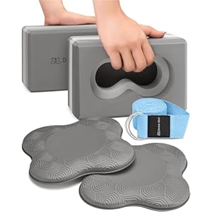 Deep-Zen® Yoga Blocks Wrist Support; Yoga Blocks 2 Pack with Knee Pads and Strap to Put Less Weight on Wrists; Durable, Versatile Yoga Brick Exercise Block Set, Blocks Yoga