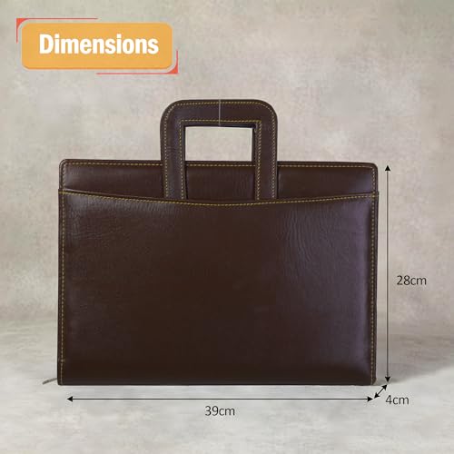Kuber Industries Leather Document File Folder with Handle| A4 Certificate Holder/Tablet Pocket/2 Ring Binder with Multiple Card Slots | Dark Brown