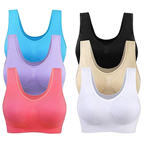 Multi 3Pack Women's Seamless Comfortable Sports Bra with Removable Pads As Seen On TV (XL(Fit 36B 36C 36D 38A), Black&White&Beige)