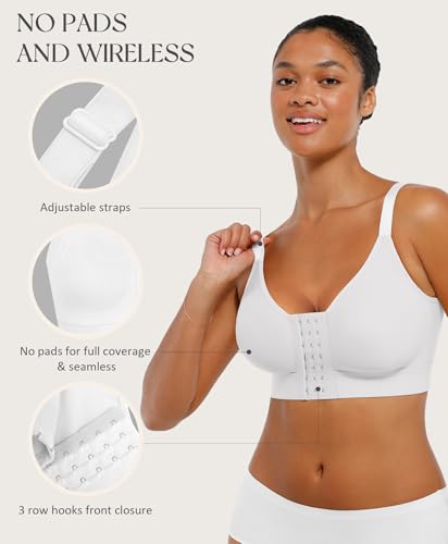 FeelinGirl Post Surgery Bras for Womem Front Closure Mastectomy Bras Surgical Wireless Full Coverage Compression Bra