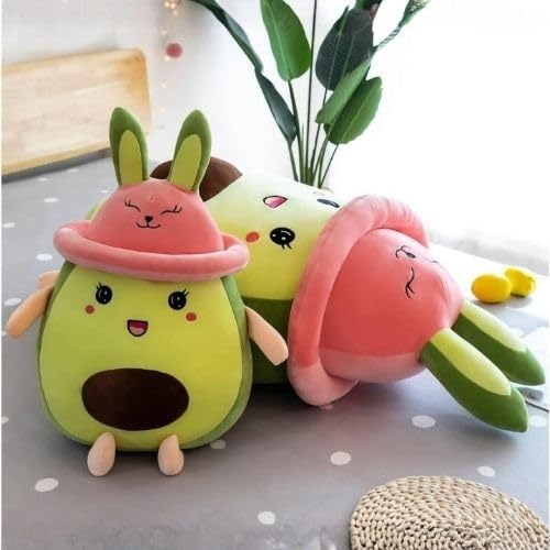 Image of VanityX Cute Plushed Funky Plushie Soft Avocado with Cap Pillow Cuddly Soft Toy Stuffed Doll Toy for Home, Office, Nursery Beds, Kids Room (Size 35 Cm)