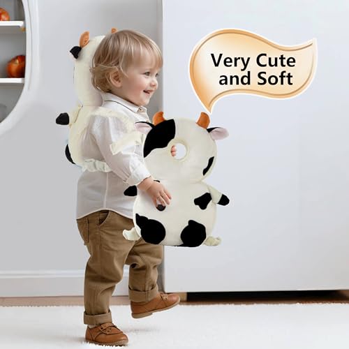 Image of Baby Head Back Protector Backpack Toddler Safety Protector Cushion Pad Soft, Adjustable and Lightweight Design for Safe Walking and Crawling Toddlers Girls and Boys(Cow)