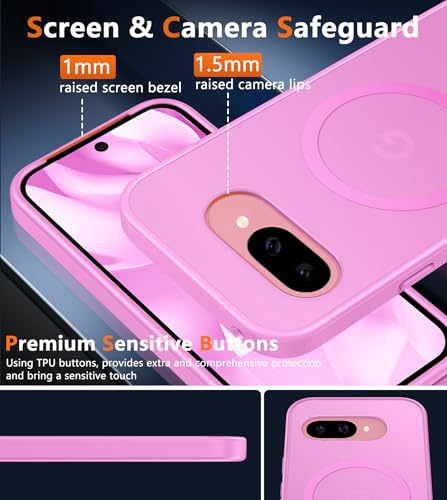 Image of FNTCASE for Google Pixel 9a Case: [Compatible with Magsafe] Translucent Matte Magnetic Phone Cover - Military Grade Drop Protection - Shockproof Protective Cases for Pixel 9A (Pink)