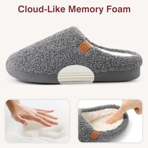 Image of Evshine Memory Foam Fuzzy Slippers for Women Curly Fleece House Shoes