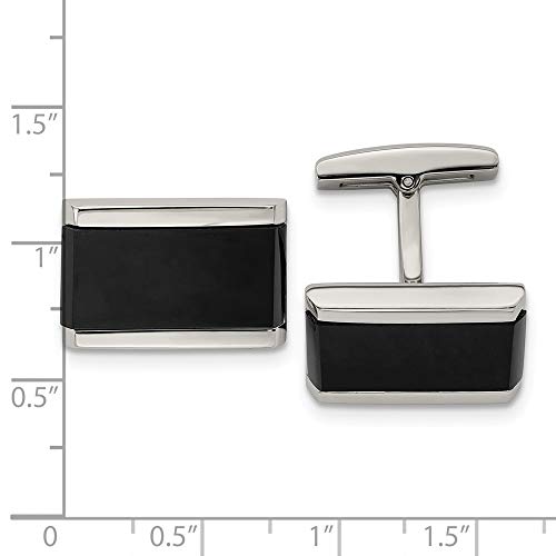 Solid Stainless Steel Men's Black Onyx Rectangle Cufflinks #TOP2