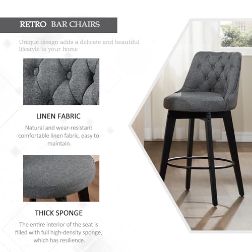 4-Piece Swivel Bar Stools Set for Kitchen Island, Upholstered in Grey Linen, Counter Height with Backrest