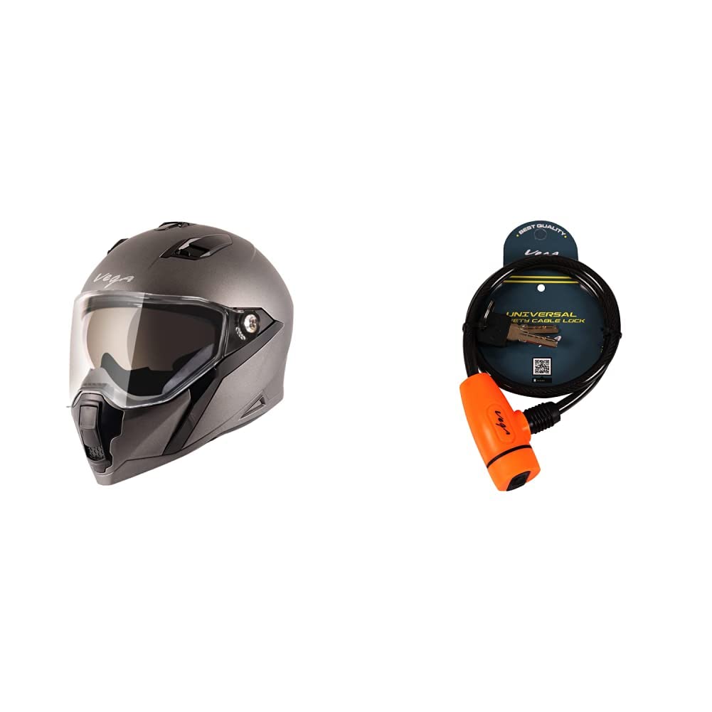 Vega Storm Dull Anthracite Helmet-L and Vega Safety Cable Lock Dull Orange Black