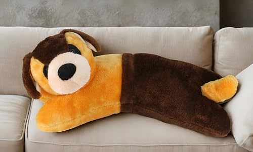 Image of Tickles Dog Soft Stuffed Plush Animal Bolster Pillow Cushion for Kids Boys & Girls Birthday Gift (Size: 40 cm Color: Yellow & Brown)