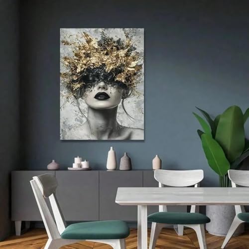 Art noir et or portrait féminin tableau abstrait haut de gamme - 3