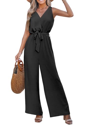 CUPSHE Damen Sommer Strampler V-Ausschnitt Kurz Flugärmel Jumpsuit Gesmokt Taille Weites Bein Overall Casual Playsuit Sc...