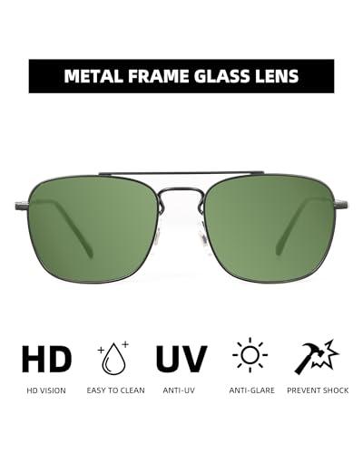 Image of JIM HALO Retro Square Aviator Sunglasses Premium Glass Lens Flat Metal Eyewear Men Women