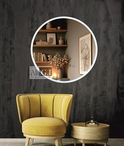 Image of Ali.G.I - Vanity Round Wall Mirror with Bright White Frame in 24 Inch / / Elegant Mirror for Bathroom, Bedroom, Living Room, Office, Entryways, Hotel, Restaurant (White, 24 Inch)