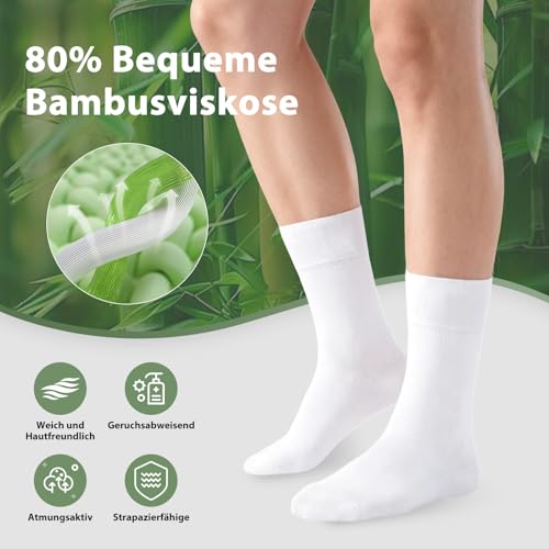 Niorasen Bambus Diabetikersocken, 6 Paar Diabetiker Socken ohne Gummibund & ohne Naht, Bambussocken Gesundheitssocken mit Komfortbund für Herren & Damen, Weiß 39-42 4