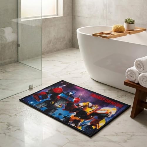 Image of Athom Living Premium Anti Slip Printed Kids Bathmat, Durable Nylon Fabric, Soft Texture, Easy to Clean, Stylish Home Decor Mat for Doorway & Kids Room, 37x57 cm, Multicolor (Transformer Characters)