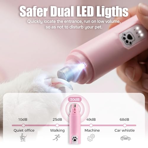 Dog Nail Grinder 3 Speeds Electric Dog Nail Trimmer Super Quiet Rechargeable Pet Nail Grinders with LED Lights Painless Paws Grooming Smoothing Tool for Large Medium Small Dogs Cats - Image 5