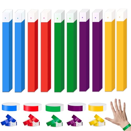 LIFEASY STORE 500 Pezzi Braccialetti di Identificazione Impermeabili Braccialetti Colorati, Braccialetti Carta Eventi 25 * 1.9cm per Parchi Divertimento,Feste,Bar, Mostre, Conciertos(5 colori)