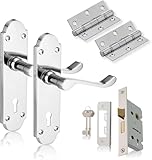 Richmond Lever Lock Pack, Polished Chrome, Complete Door Hardware Set with 65mm Sashlock, 75mm Ball Bearing Hinges, for Internal Wooden Doors
