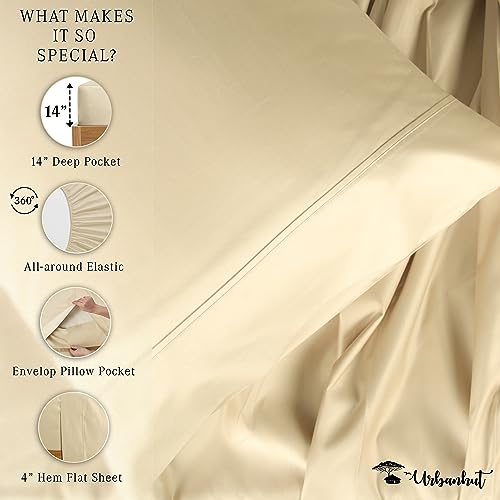 URBANHUT 800 Thread Count Egyptian Cotton Sheets Set Twin Size, Long Staple Sheets, Soft & Breathable, 3 Pc Bed Sheet Sets, Luxury Hotel Sateen Sheets Fits 16" Deep Pocket - Sand