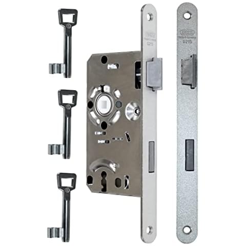 BKS Standard Zimmertürschloss / Türschloss mit 3x Buntbart Schlüssel , 55/72/8 , Stulp: 20 x 235mm abgerundet, DIN Rechts incl. SN-TEC® Montageset Cover