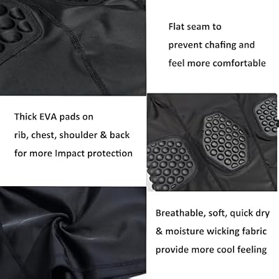 Topeter Football Padded Shirt for Men, Compression Rib Protector Shirts with Rib/Chest/Shoulder/Back Pads