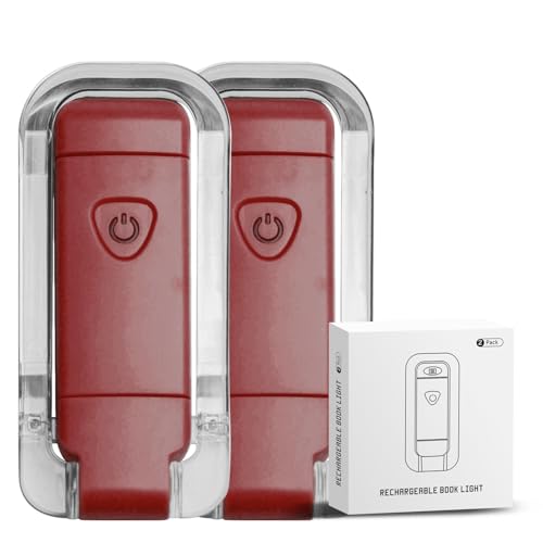 Image of EGWASER Book Light for Reading in Bed, USB Rechargeable Clip on Book Lights, 3 Brightness Adjustable Dimmable Bookmark Light for Eye-Protection, Reading Lamp for Bookworms, Travel (2-Pack Red)