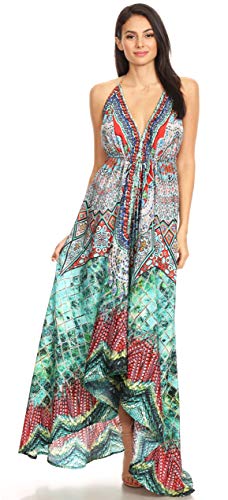 Image of Sakkas Lizi Womens Maxi High-Low Halter Handkerchief Long Dress Beach Party