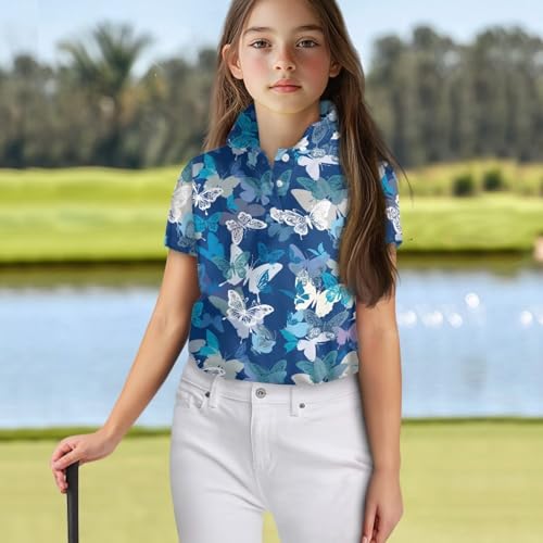 Girls' School Uniform, Short Sleeve Polo Shirt, Button Closure Golf Shirt for Tennis, Running, Riding4