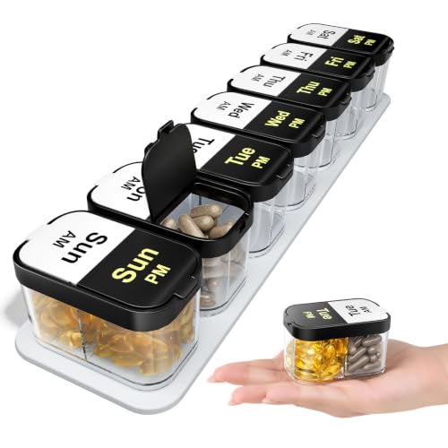 Image of Odaro Extra Large Pill Organizer 2 Times A Day, XL Pill Organizer Am Pm, Big Pill Box for Supplements Vitamins, Portable Jumbo Supplement Organizer for Seniors & Adults - Black